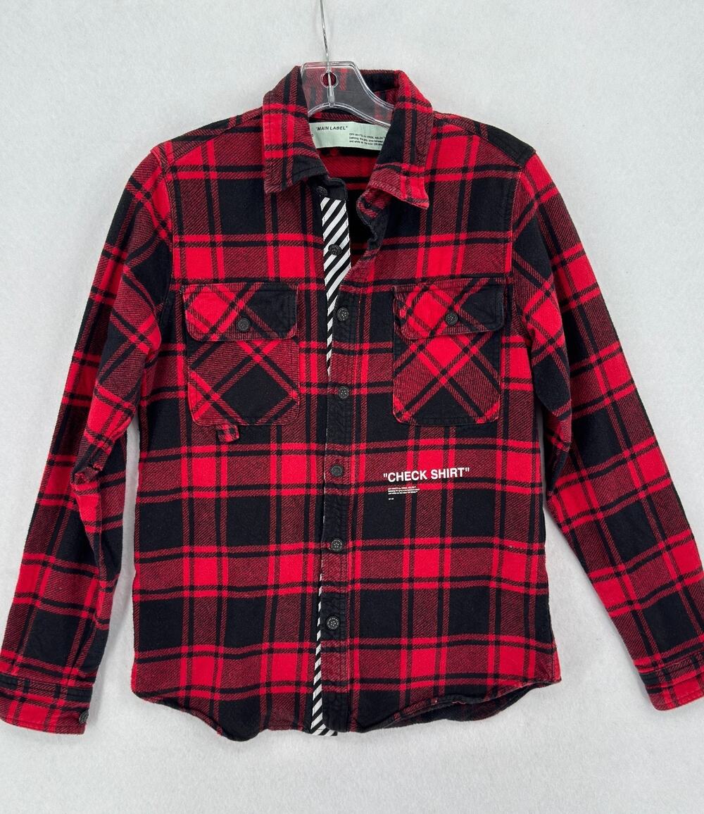 Off-White Virgil Abloh 2013 Check Shirt Mens Red Black Plaid Flannel Buffalo XS